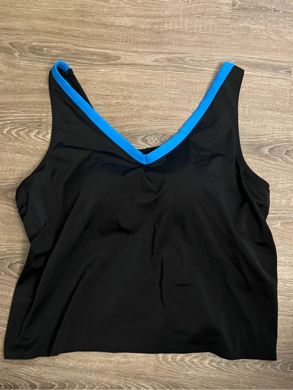 2- piece tankini and skirt. Black with Blue Accent. Very flattering. EUC